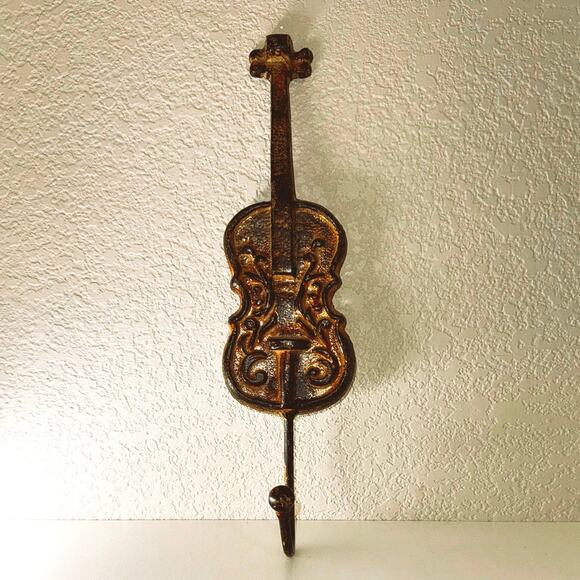 Vintage Cast Iron Violin Wall Hook – Rustic Bronze Patina – Music Room Decor - Picture 3 of 9